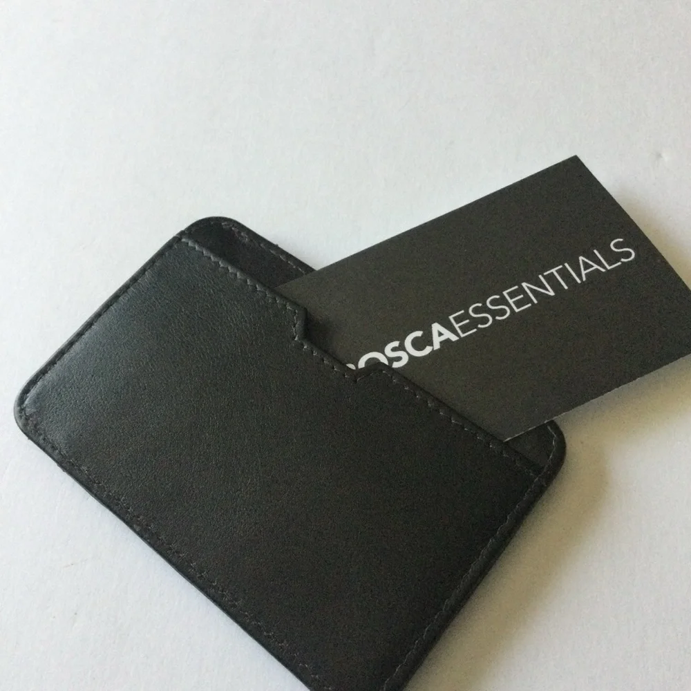 BOSCA ESSENTIALS LEATHER CARD CASE BLACK 4” NWT